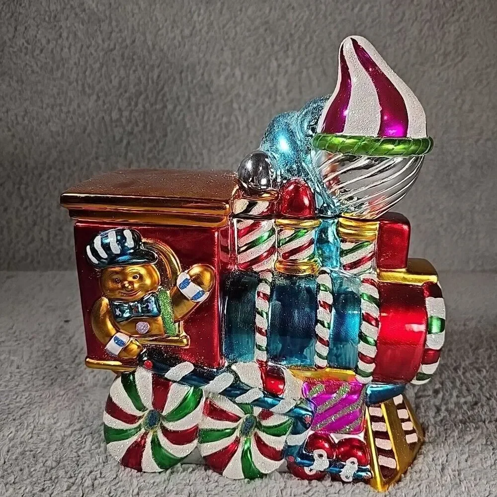 Christopher Radko Cookie Jar Candy Dish Train Colorful Christmas Holiday EUC